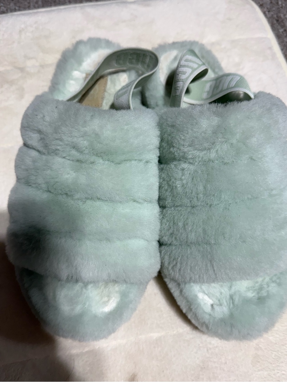 UGG Women's Plush Fur Slide Slippers in Mint size 8